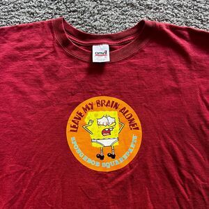 Vintage Y2K SpongeBob SquarePants Leave My Brain Alone Tee Shirt Red Anvil Sz XL